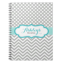 Caderno Espiral Padrão de Bolinhas Azul-cinza e Aqua