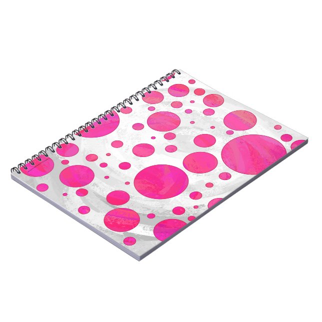 Caderno Espiral Padrão de Bolinhas de Paixão Rosa (Left Side)