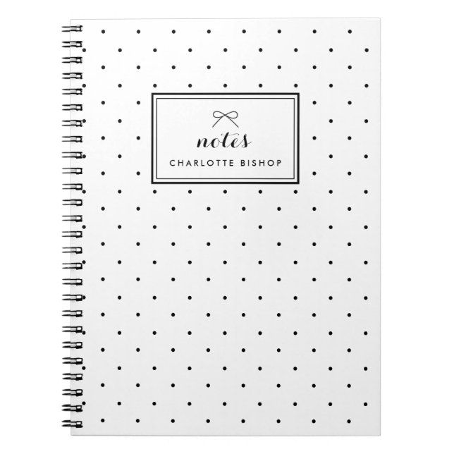 Caderno Espiral Padrão de Bolinhas Pretas Modernas Personalizado (Frente)