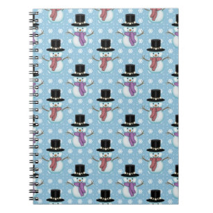 Caderno Espiral Padrão de Boneco de Neve e Flocos de Neve Fofo