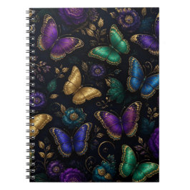 Caderno Espiral Padrão de Borboleta Elegante Escuro