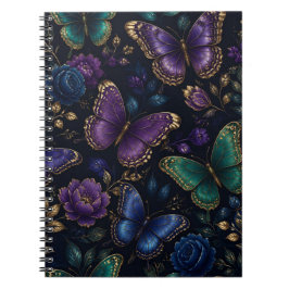 Caderno Espiral Padrão de Borboleta Elegante Escuro
