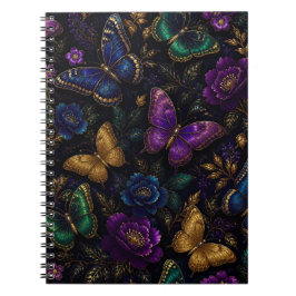 Caderno Espiral Padrão de Borboleta Elegante Escuro