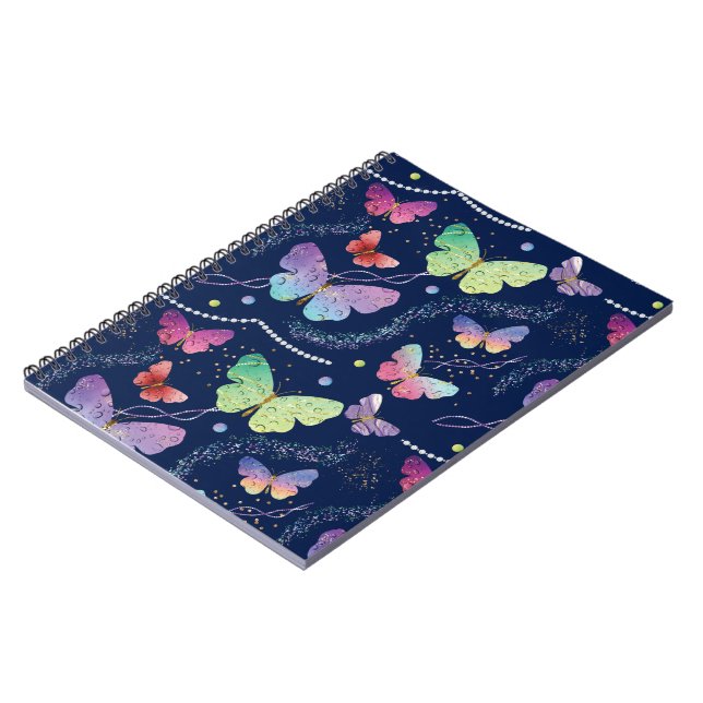 Caderno Espiral Padrão de Borboletas Chic Roxo Azul (Left Side)