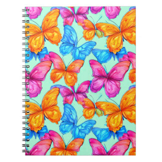 Caderno Espiral Padrão de borboletas coloridas