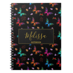 Caderno Espiral Padrão de Borboletas Coloridas Elegantes sobre Pre