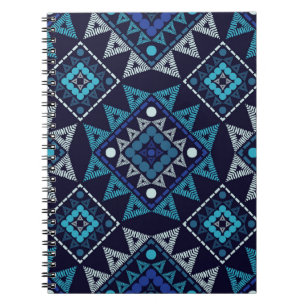 Caderno Espiral Padrão de Bordado de Boho Étnico Sem Costura