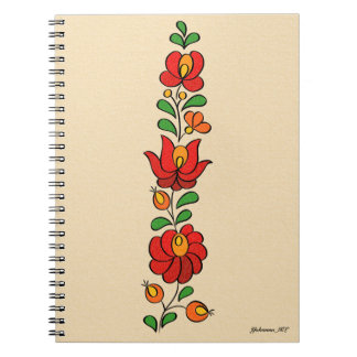 Caderno Espiral Padrão de bordado húngaro, "Matyó" - vermelho