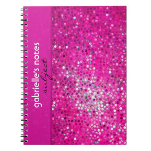Caderno Espiral Padrão de brilho rosa-quente elegante