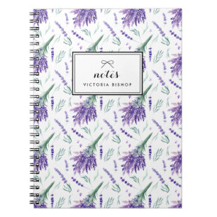 Caderno Espiral Padrão de Buquê de Lavanda de Aquarela Personali