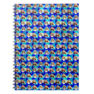 Caderno Espiral Padrão de Cachorro Cavalier Abstrato Azul,
