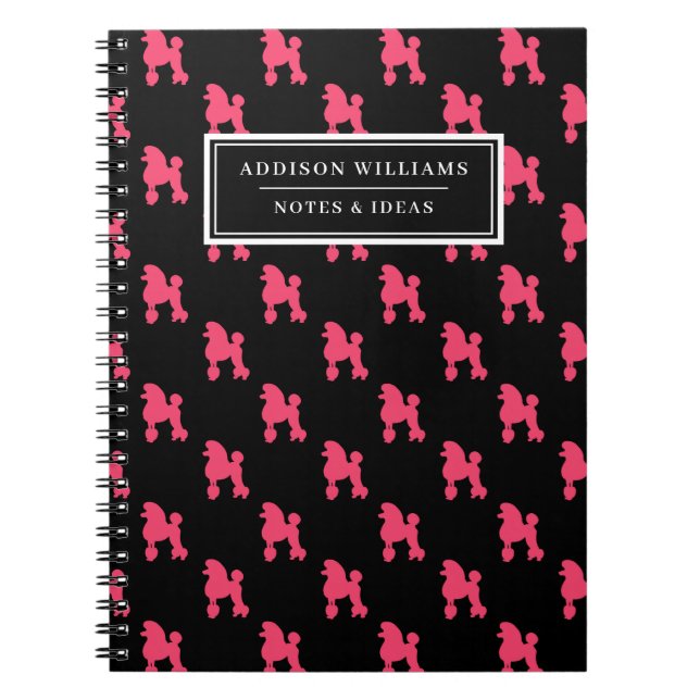 Caderno Espiral Padrão de Cachorro de Poodle Rosa Girly de Nome Ún (Frente)