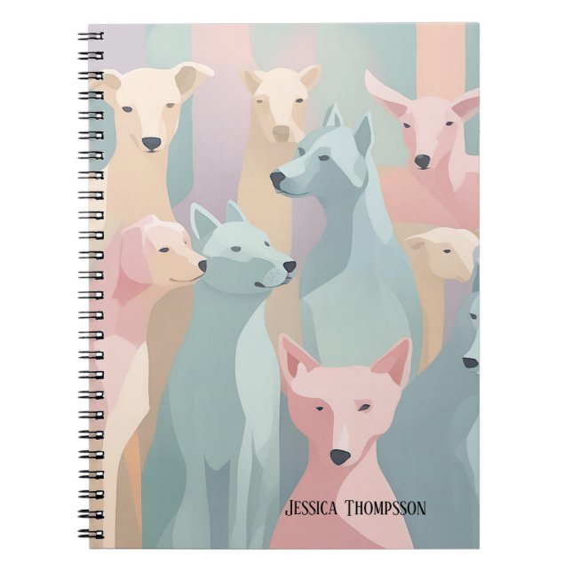 Caderno Espiral Padrão de Cachorro Pastel Cores Ilustração Minimal (Frente)
