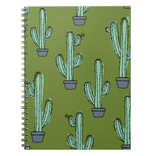 Caderno Espiral Padrão de cacto desenhado à mão