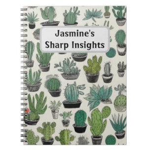 Caderno Espiral Padrão de Cactus Verde Personalizado