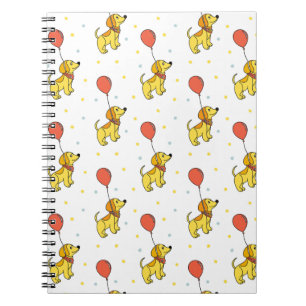 Caderno Espiral Padrão de Cães Felizes com Balões
