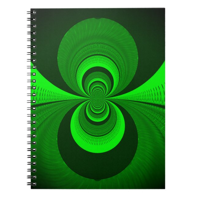 Caderno Espiral Padrão de caleidoscópio verde brilhante abstrato (Frente)