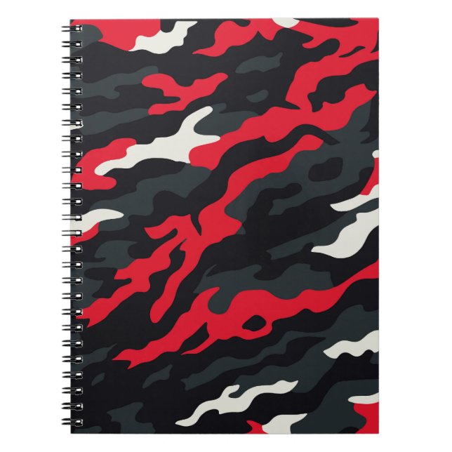 Caderno Espiral Padrão de Camuflagem Branca da Cinza Negra Vermelh (Frente)