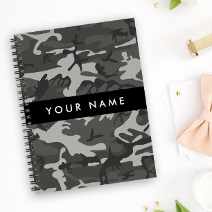 Caderno Espiral Padrão de Camuflagem Cinza, Seu nome, Personalizar
