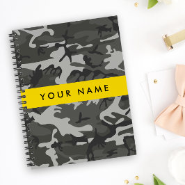 Caderno Espiral Padrão de Camuflagem Cinza, Seu nome, Personalize