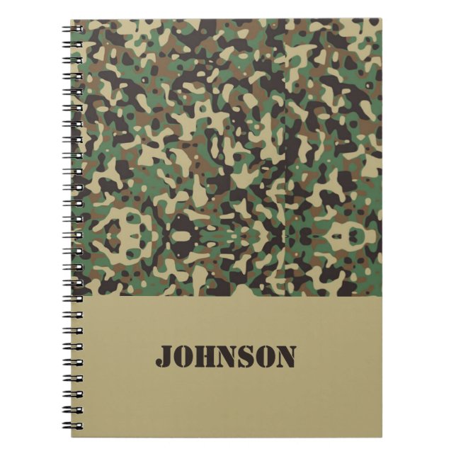Caderno Espiral Padrão de camuflagem de nome personalizado (Frente)