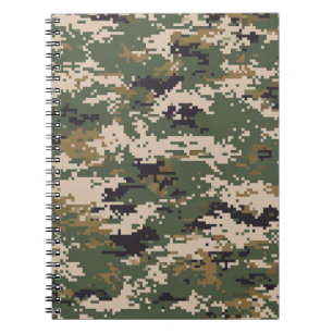 Caderno Espiral Padrão de Camuflagem Digital Verde