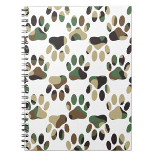 Caderno Espiral Padrão de Camuflagem Impressão de Pata de Cachorro