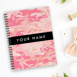 Caderno Espiral Padrão de Camuflagem Rosa, Seu nome, Personalize