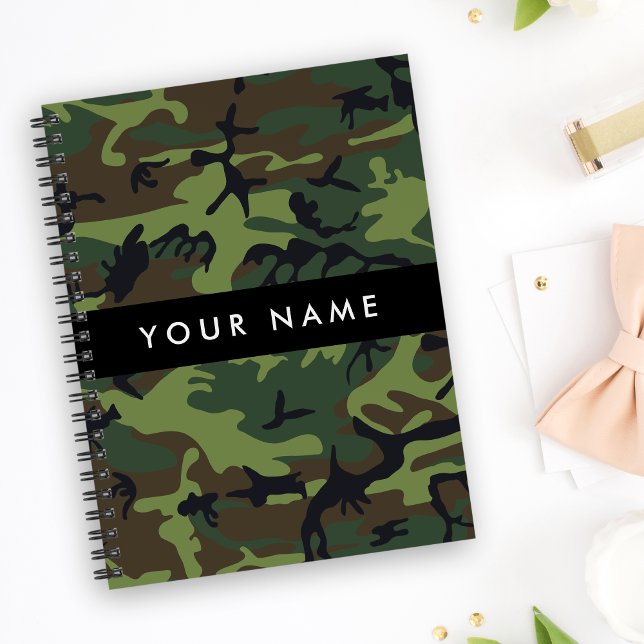 Caderno Espiral Padrão de Camuflagem Verde, Seu nome, Personalizar (Criador carregado)