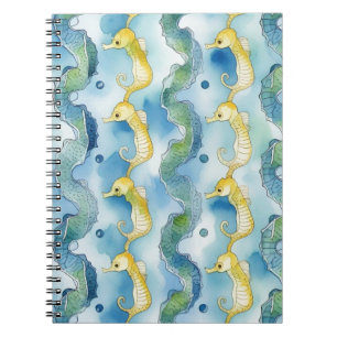 Caderno Espiral Padrão de Cavalo-Marinho em Aquarela Arte de Vida