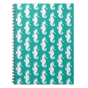 Caderno Espiral Padrão de Cavalo-marinho Teal 1