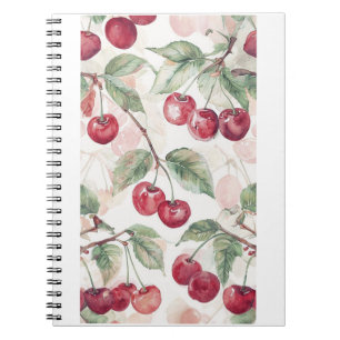 Caderno Espiral Padrão de Cereja em Aquarela – Arte Botânica de Fr