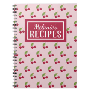 Caderno Espiral Padrão de Cereja Fofa Receita Personalizada