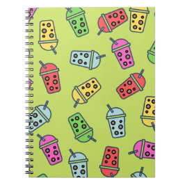 Caderno Espiral Padrão de Chá Bubble Boba