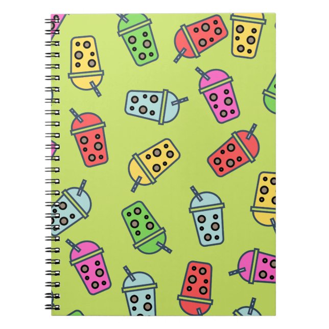 Caderno Espiral Padrão de Chá Bubble Boba (Frente)
