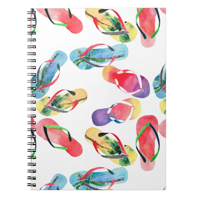 Caderno Espiral Padrão de Chinelos de Summer Beach (Frente)