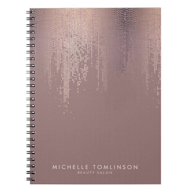 Caderno Espiral Padrão de Chuva de Confetti Dourada Luxe Rosa (Frente)