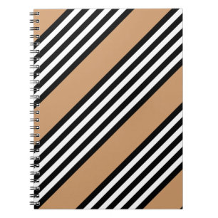 Caderno Espiral Padrão de cinco faixas, preto e branco, com bronze