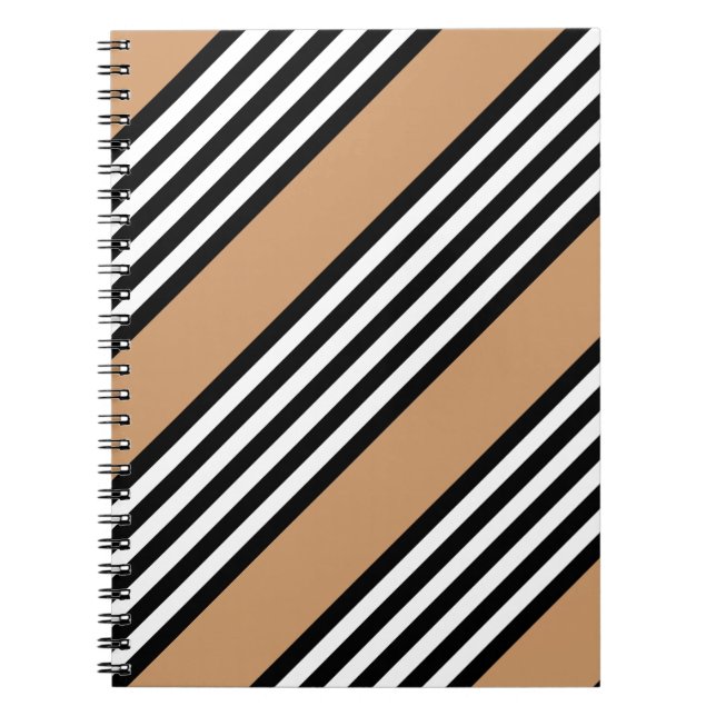 Caderno Espiral Padrão de cinco faixas, preto e branco, com bronze (Frente)