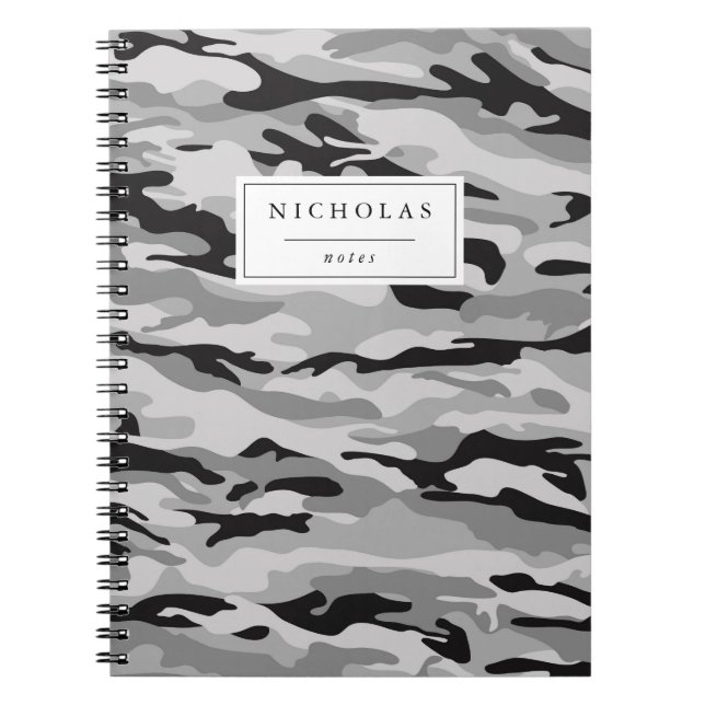 Caderno Espiral Padrão de cinza e Camo Preto Personalizado (Frente)