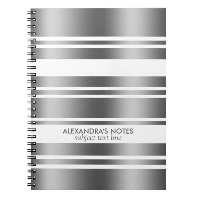 Caderno Espiral Padrão De Cinzas Prateadas Modernas E Stripes Bran (Frente)