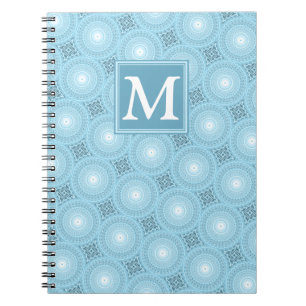 Caderno Espiral Padrão de círculos azuis angulares monográficos