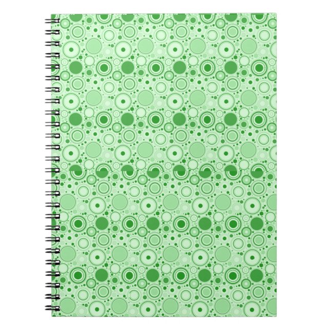 Caderno Espiral Padrão de Círculos Verdes (Frente)