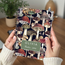 Caderno Espiral Padrão de Cogumelo Fungi Vermelho Preto Fofo