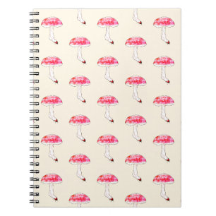 Caderno Espiral Padrão de Cogumelo Rosa Desenhado à Mão Pastel Fun