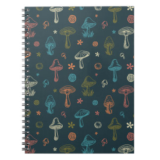 Caderno Espiral Padrão de Cogumelo Whimsical