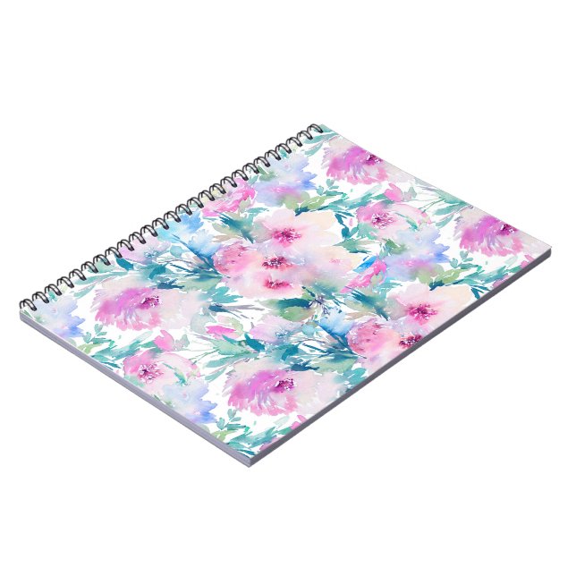 Caderno Espiral Padrão de colagem de flores rosa e azuis (Left Side)