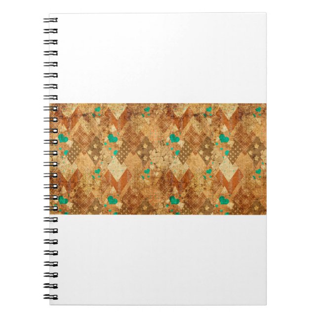 Caderno Espiral Padrão de colcha de colcha de laranja castanho com (Frente)