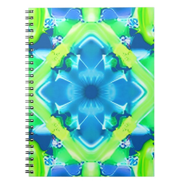 Caderno Espiral Padrão de Coletor Azul e Verde limão (Frente)