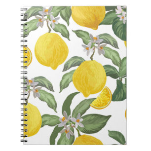 Caderno Espiral Padrão de colheita perfeita de limão. Fruta trop